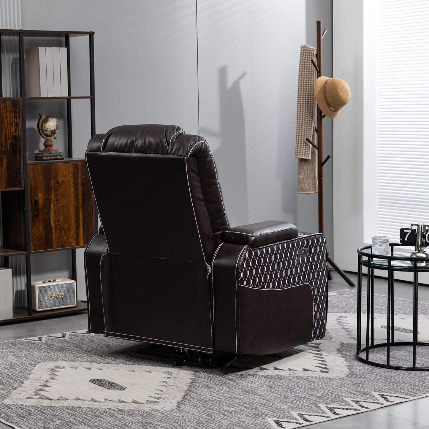 Power Zero Gravity Recliner Chair Infinite Position Lift Armchair with Cupholder,Usb Ports,Storage Armrests and LED Light Strip for Living Room, Faux Leather Upholstery-4