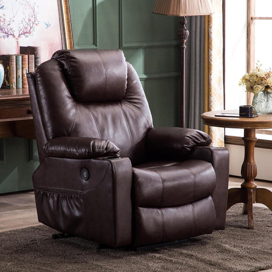 Electric Power Lift Recliner Chair Sofa with Massage and Heat for Elderly, 3 Positions, 2 Side Pockets, and Cup Holders, USB Ports, Faux Leather 7040 (Dark Brown, Medium)-1