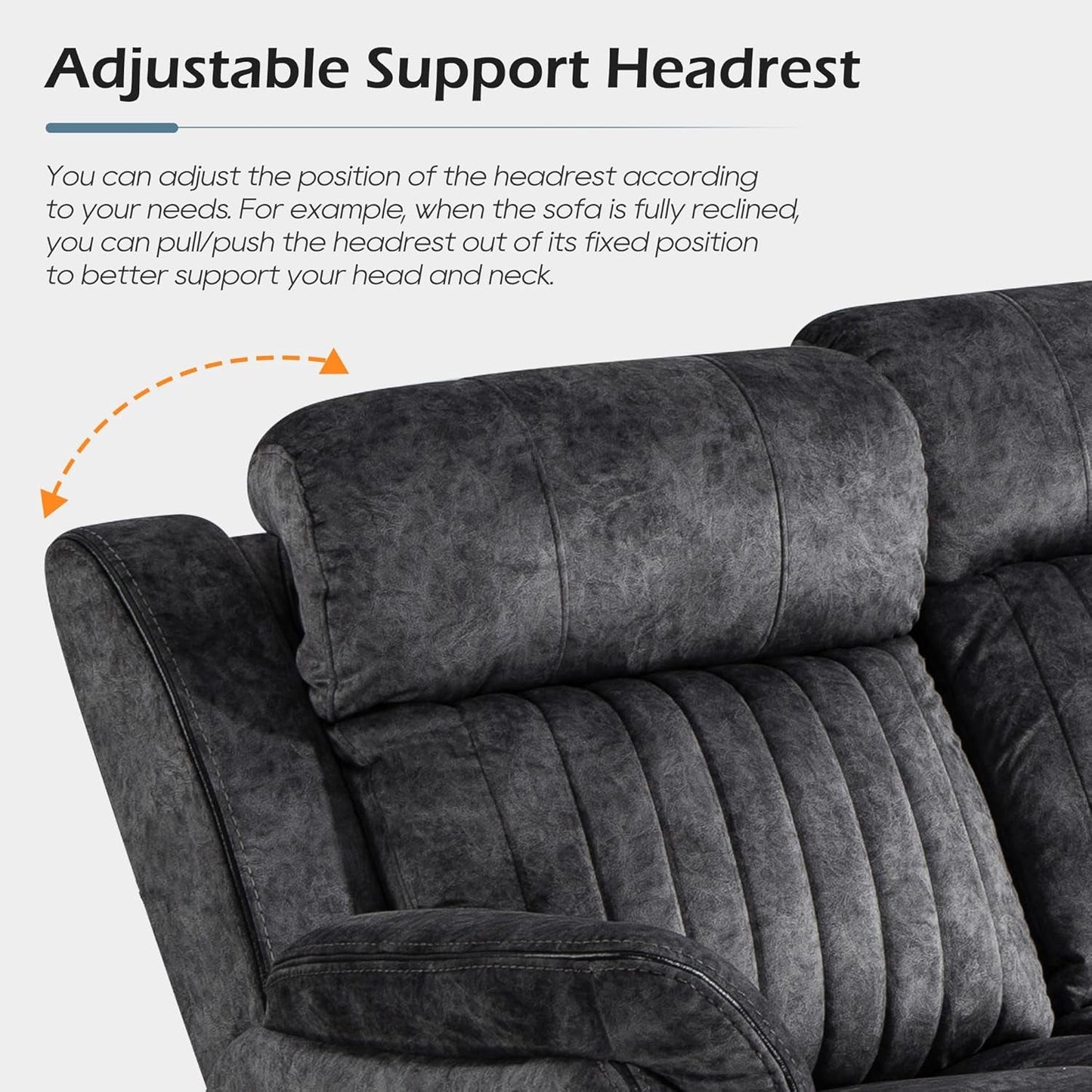 Zero Gravity Reclining Sofa Set, Power Reclining Living Room Set with Adjustable Headrest, Power Reclining Sofa and Loveseat Set with USB Port/Console/Cup Holders for Living Room(Grey)-4