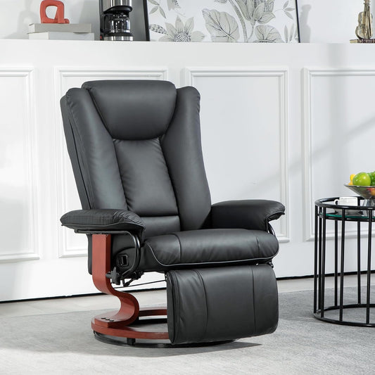 Manual Swivel Recliner Chair, PU Leather Reclining Chair with Footrest for Living Room, Black-1