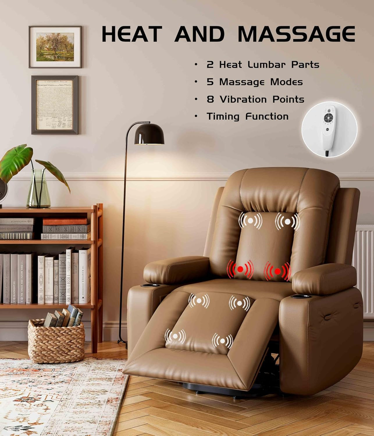Power Lift Recliner Chair - Heat and Massage, Adjustable Back and Legs, PU Leather Electric Lift Chair Designed for the Elderly and People with Mobility Impaired-4