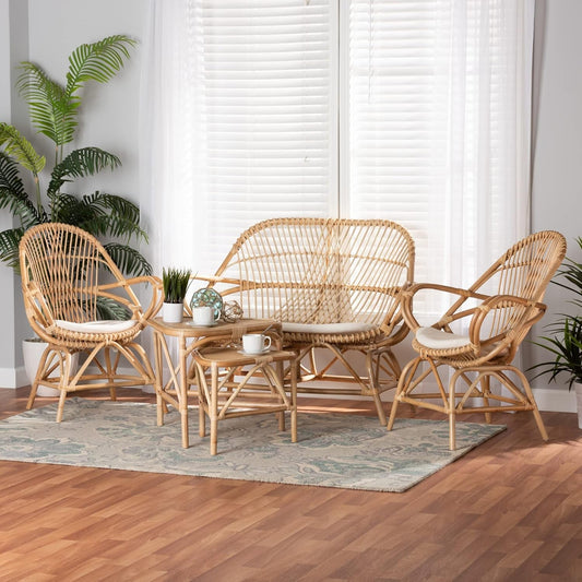 Jayden Modern Bohemian Natural Rattan 5-Piece Living Room Set-1