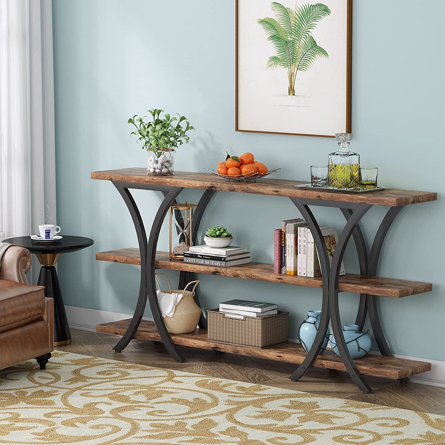 Narrow Console Table with 3 Shelves (Brown)-4