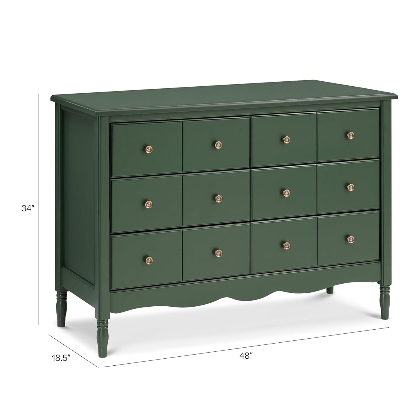 Liberty 6-Drawer Assembled Dresser in Forest Green | 2 Sets of Knobs-2