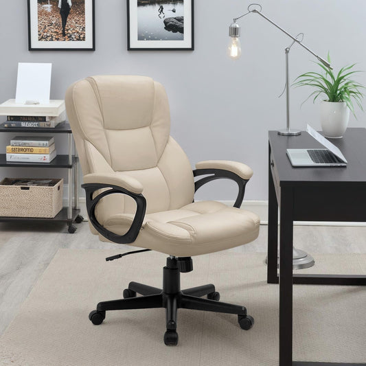 Office Executive Chair High Back Adjustable Managerial Home Desk Chair, Swivel Computer PU Leather Chair with Lumbar Support (Beige)-1