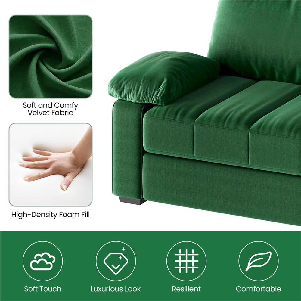 79" Velvet Couch, Comfy Sofa with Pocket Coils, Deep Seat, Storage Pockets and USB Ports, 2 Seater Modern Loveseat Sofas with Removable Cover, Pillow Top Arms for Living Room Apartment Green-4