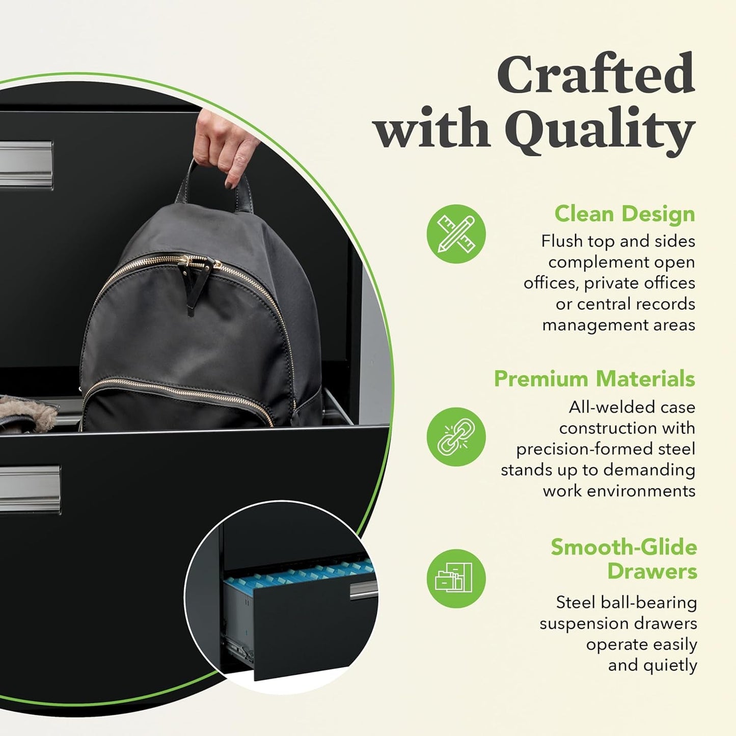 5 Drawer Lateral File Cabinet with Lock, Metal Filing Cabinets for Offices, Adjustable Hangrails for A4, Legal, Letter Files, 21.31" Deep, Putty-4