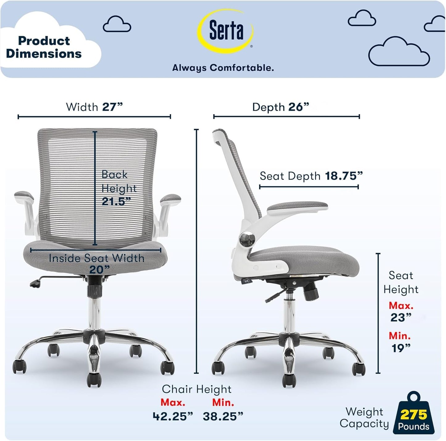 Creativity Ergonomic Mesh Office Chair, Computer Desk Chair, Adjustable Armrest with Mid-Back Lumbar Support, Gray-2