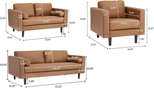 Oversized Genuine Leather Sofa Tan (3 Piece Set, Modern)-1