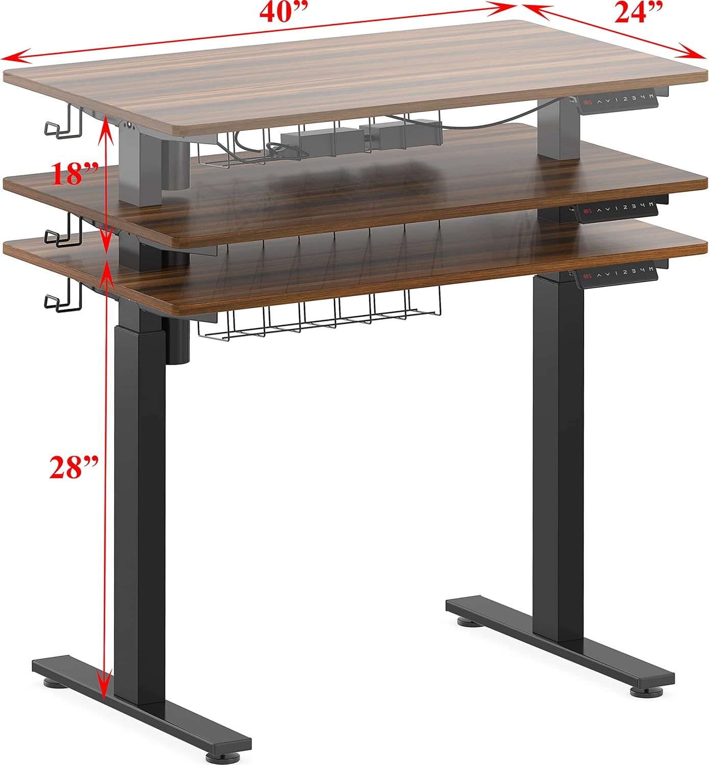 Electric Height Adjustable Standing Desk, 40 X 24 Inches, Walnut-2