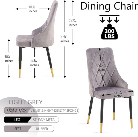 Upholstered Velvet Dining Chair Set of 4, Grey Armless Side Chair with Metal Legs for Home Kitchen-1