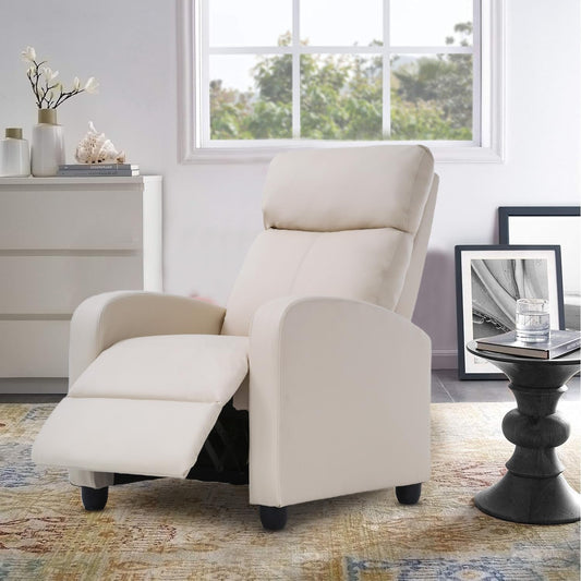 Recliner Chair Home Theater Seating Reclining Sofa Push Back Recliner with Lumbar Support and Fabric Padded Seat Backrest for Living Room (Fabric Beige)-1