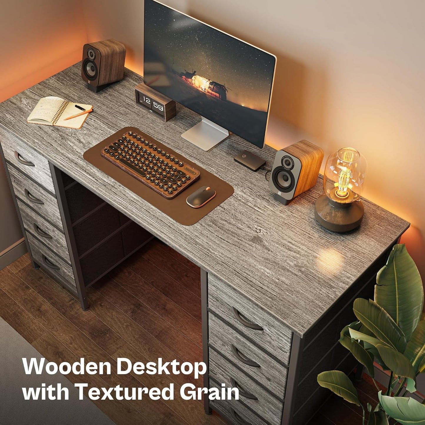 47 Inch Computer Desk with 8 Drawers, Office Desk Work Desk for Home Office, Study, Gaming Desk with Fabric Drawers, Large Storage, Grey-4