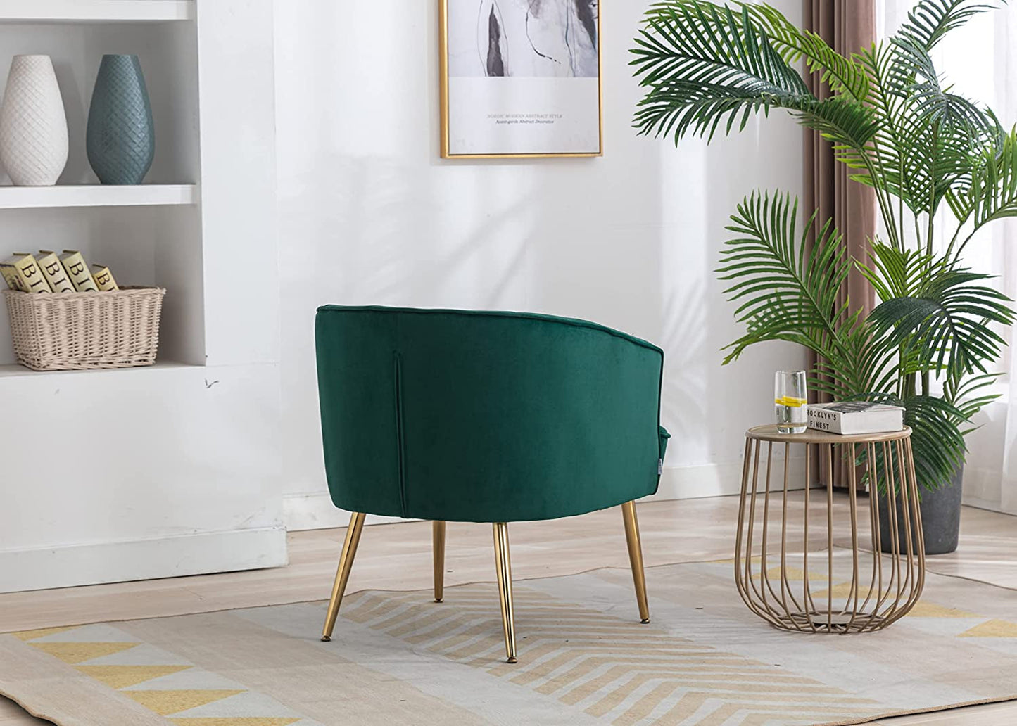 Green Velvet Accent Chair with Golden Legs-4