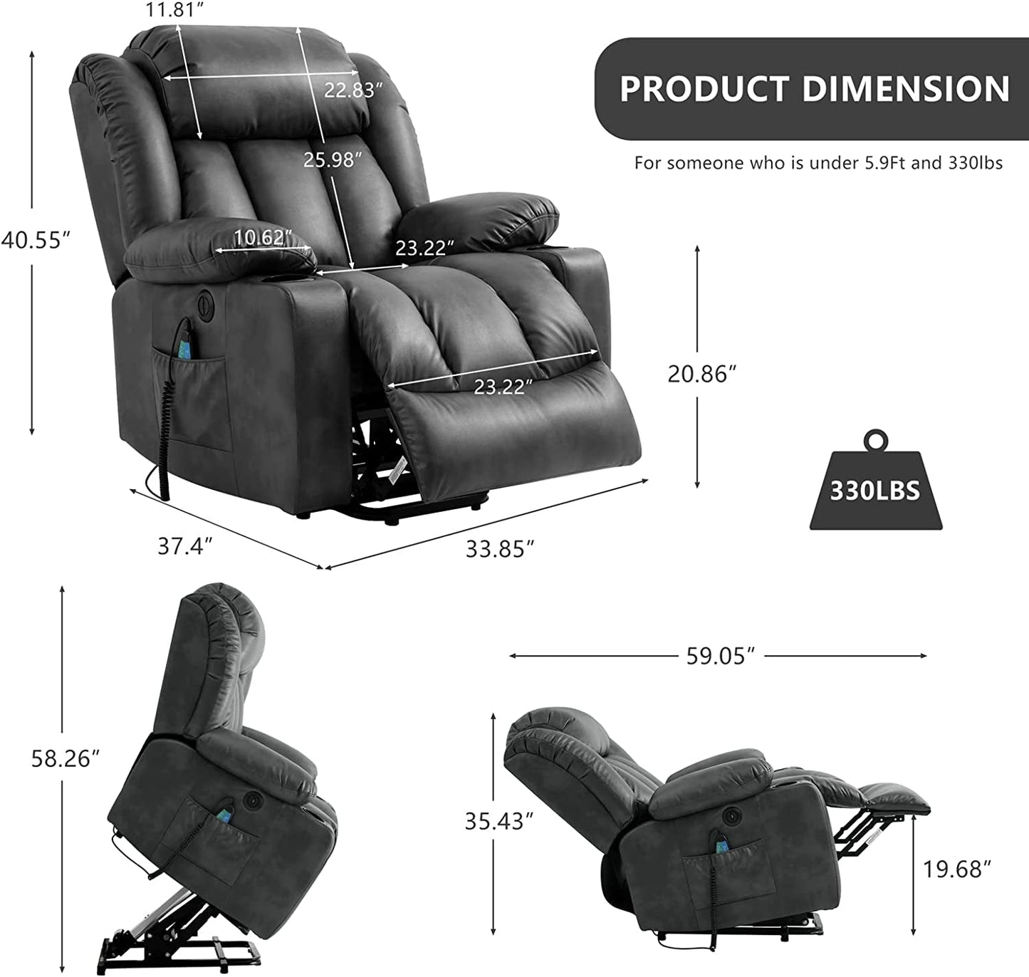 Electric Recliner Chair for Seniors, Grey-2