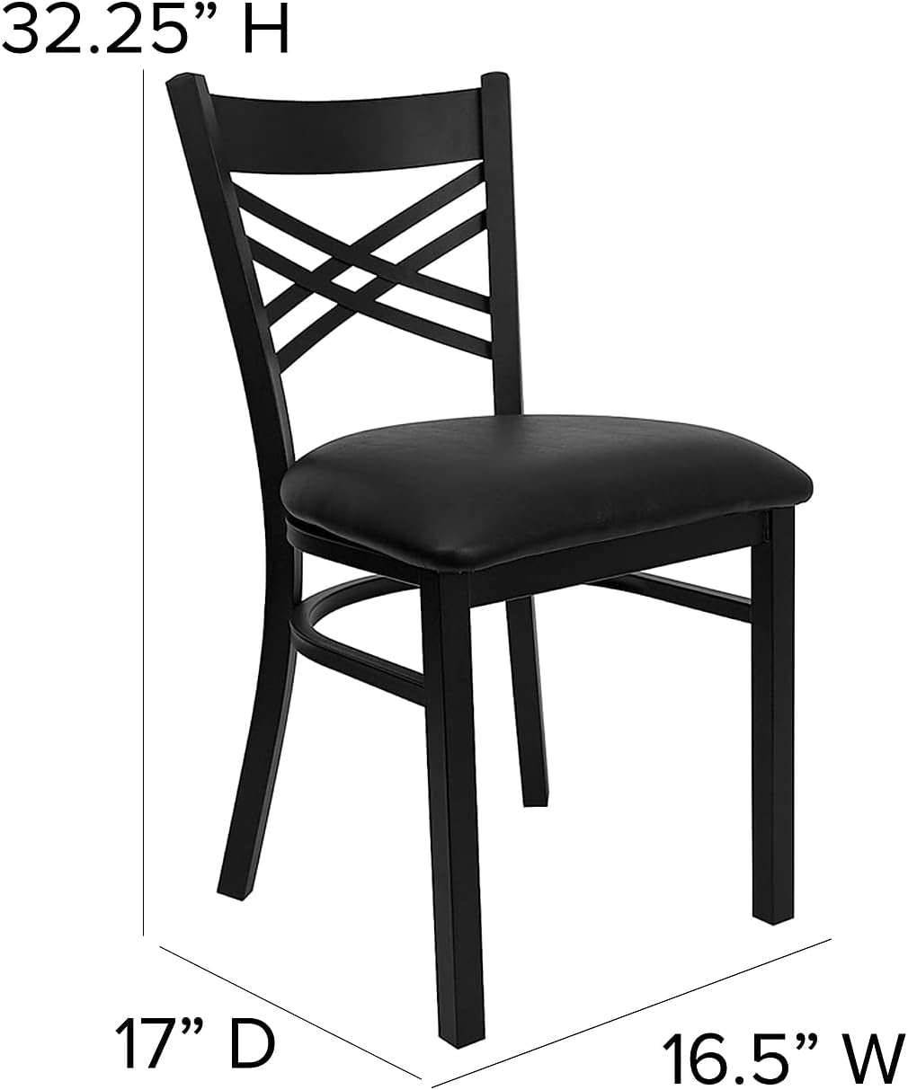 Hercules Series "X" Back Metal Restaurant Chairs, Modern Upholstered Armless Dining Chairs for Restaurants/Kitchens, Set of 2, Black-2
