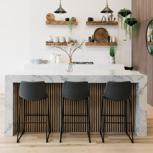 Centiar Modern Faux Leather 29" Pub Height Bar Stool, Set of 2, Gray-1