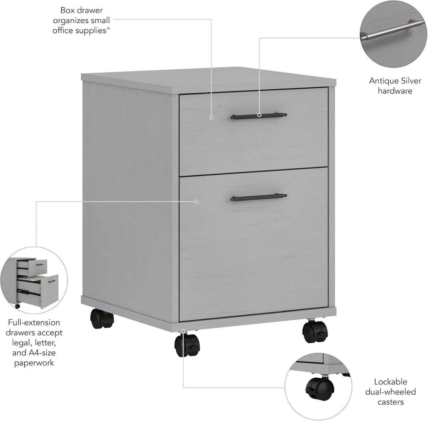 Bush Furniture Key West 2 Drawer Rolling File Cabinet in Cape Cod Gray Mobile Organization for Home Office Small under Desk Storage on Wheels-4