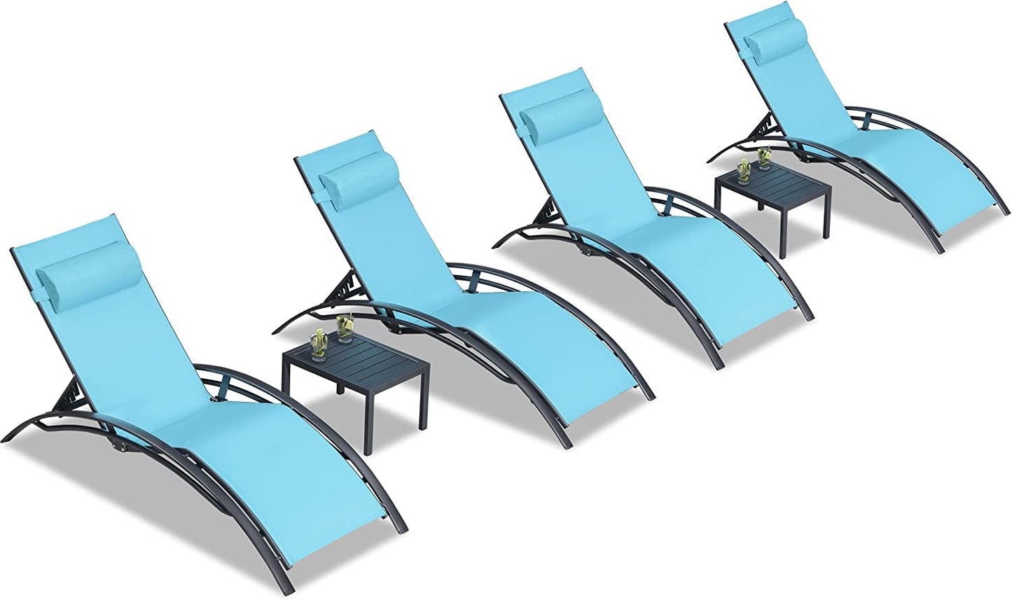 Patio Chaise Lounge Chair Set with 2 Side Table Outdoor Pool Adjustable Recliner Chairs for outside Beach Poolside Sunbathing Tanning Lounger-0