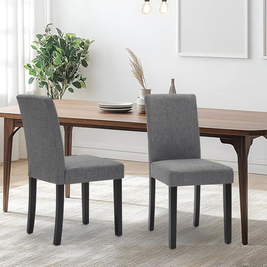 Set of 2 Modern Fabric Upholstered Dining Chairs Elegant Design Dining Room Chairs (Gray Set of 2)-1