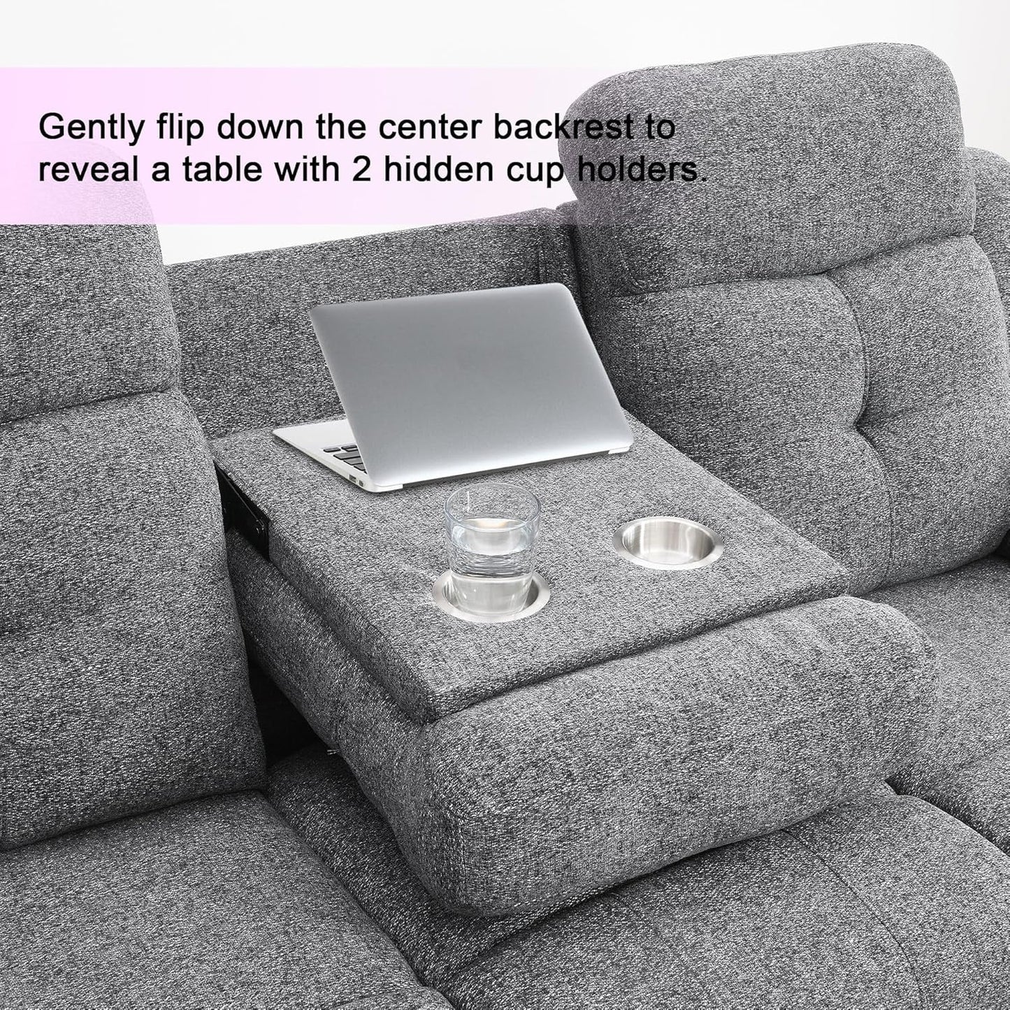 Breathable-Chenille-Fabric-Reclining-Sofa-And-Loveseat-Set, Double-Recliner-For-Living-Room, Manual-Reclining-Sofa,Soft/Drop down Table(Gray)-3