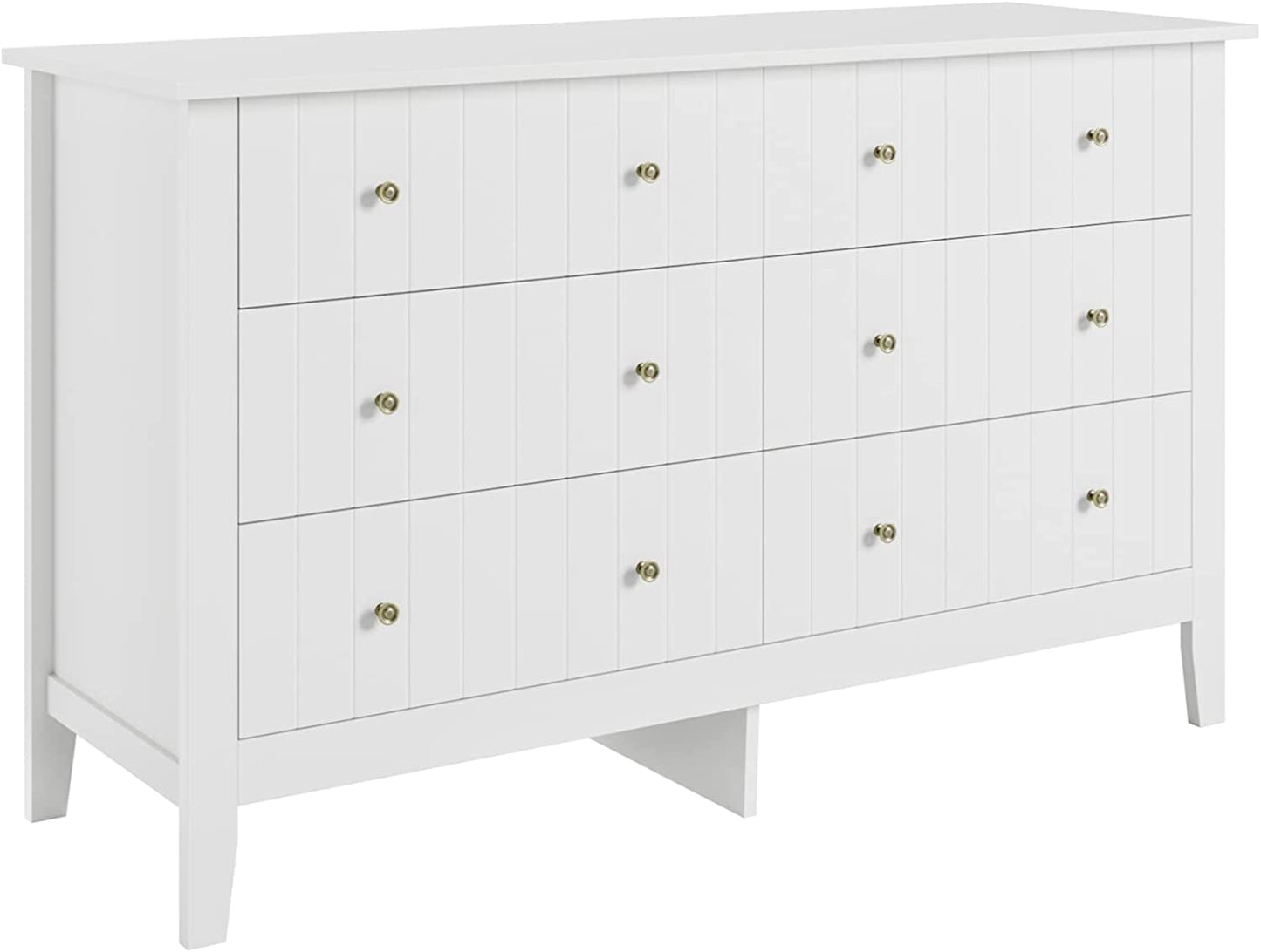 Modern White 6-Drawer Double Dresser, Wide Chest-1