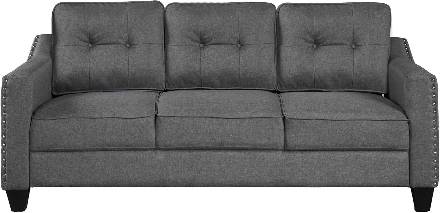 3 Piece Linen Upholstered Living Room Furniture Sets Including Three Seater Sofa & Loveseat & Single Armchair with Button Tufted Cushion Back and Nailhead Trim for Apartment/Bedroom-4