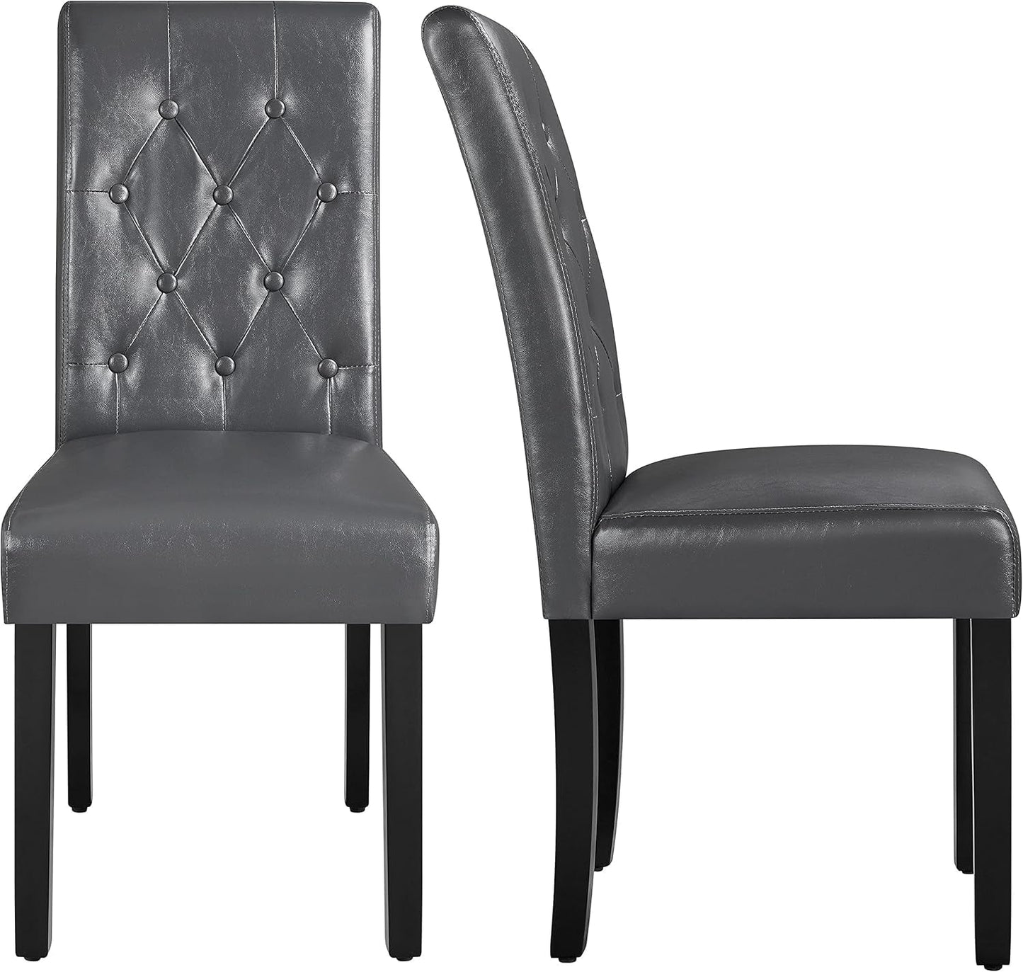 Button Tufted Dining Chairs Parsons Chair Set of 2, Faux Leather Dining Room Chairs Side Chairs High Back for Home Kitchen Living Room, Gray-0