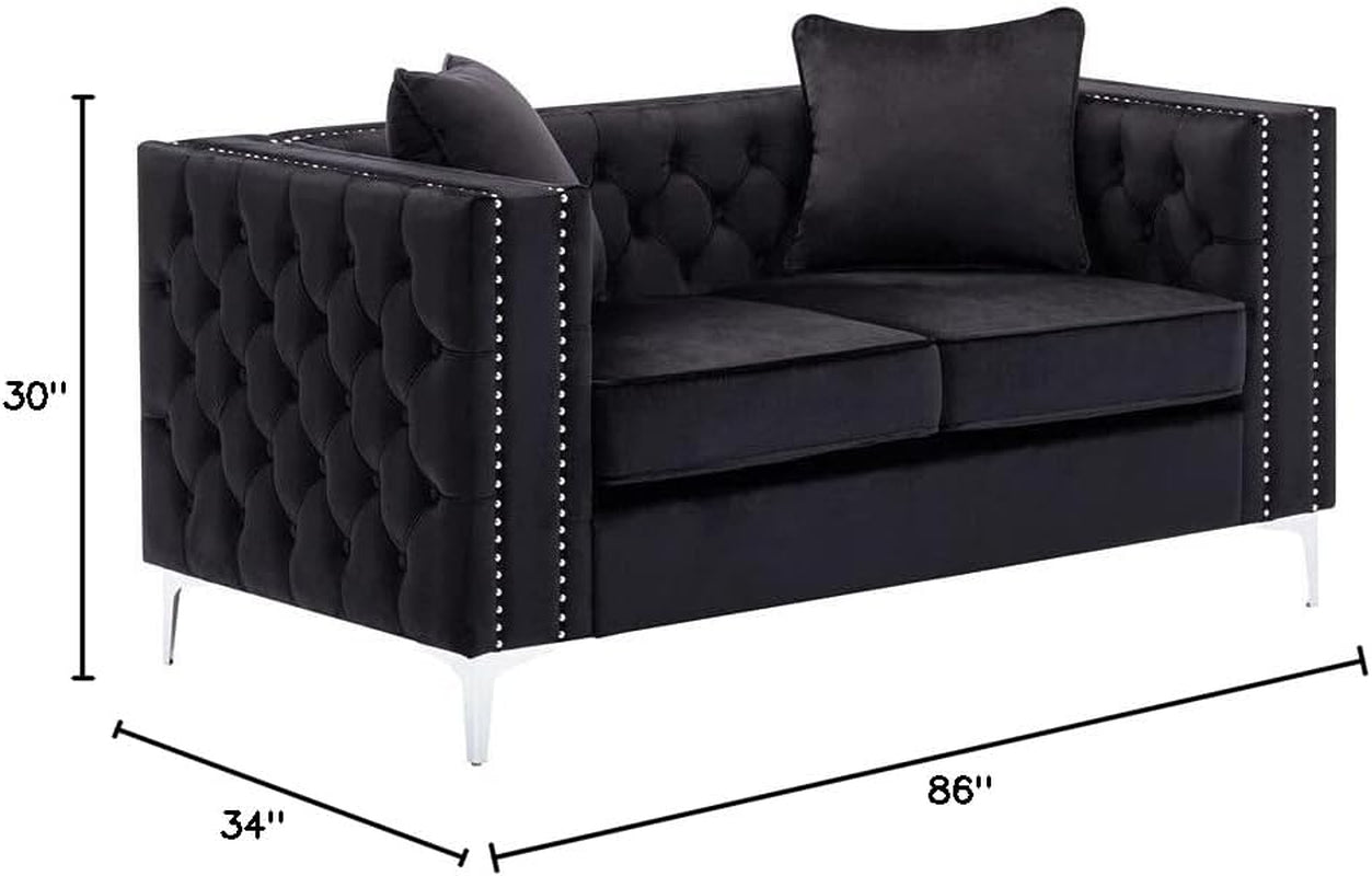 Lorreto Black Velvet Fabric Sofa Loveseat Living Room Set-2
