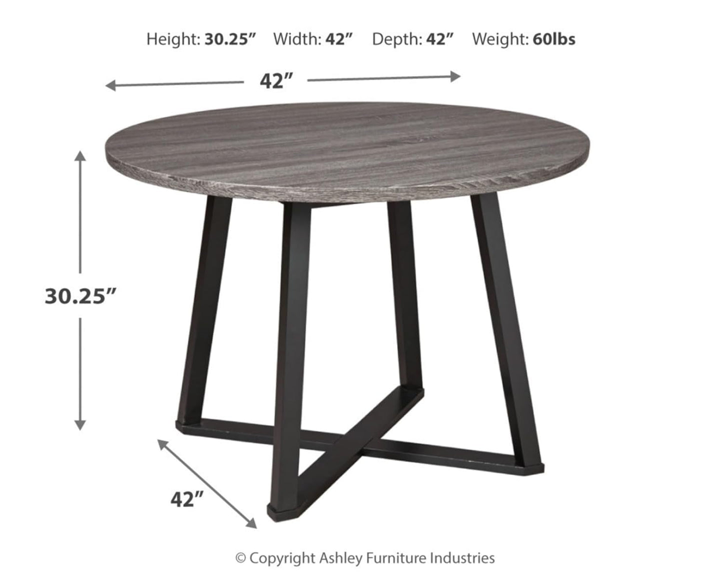 Centiar Mid Century round Dining Room Table with Metal Legs, Gray & Black-2