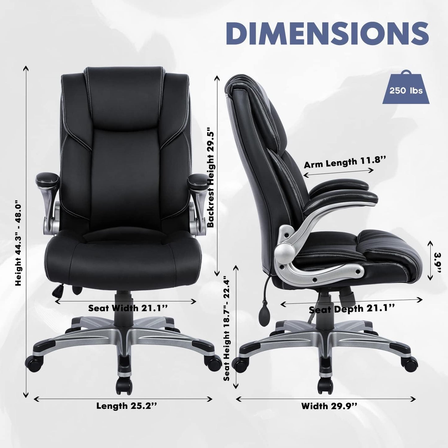 High Back Executive Office Chair- Ergonomic Home Computer Desk Leather Chair with Padded Flip-Up Arms, Adjustable Tilt Lock, Swivel Rolling Chair for Adult Working Study-Black-2