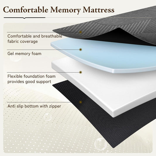 Tri Folding Mattress Twin Size - Memory Foam Tri-Fold Mattress, Handle & Non-Slip Bottom, Portable Foldable Sofa Bed Floor Mattress Chair for Travel RV Camping Guest Yoga - 6 Inch, 75"X38"X6"-1