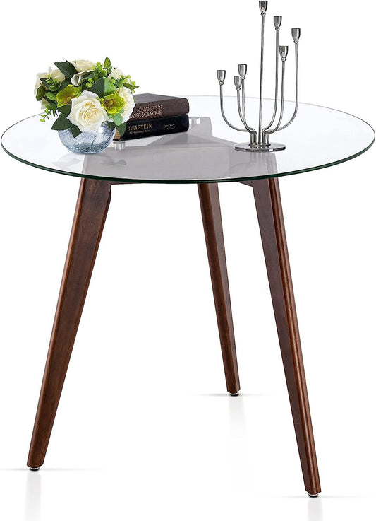 Round Glass Dining Table, Dark Brown, 31.5″-1