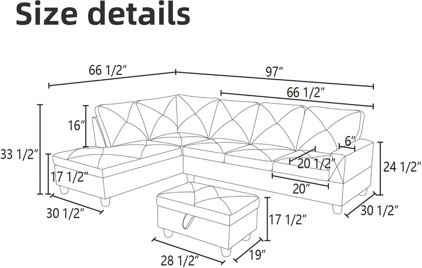 L Shaped Sectional Couch Sofa, Modern Couches for Living Room, Comfy 4 Seat Modular Sectional Sofa with Ottoman Storage for Bedroom Apartment, Beige-1