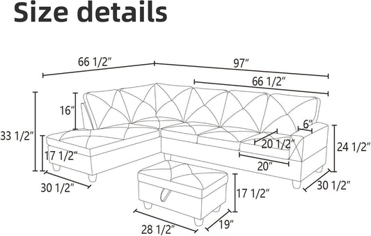 L Shaped Sectional Couch Sofa, Modern Couches for Living Room, Comfy 4 Seat Modular Sectional Sofa with Ottoman Storage for Bedroom Apartment, Beige-1