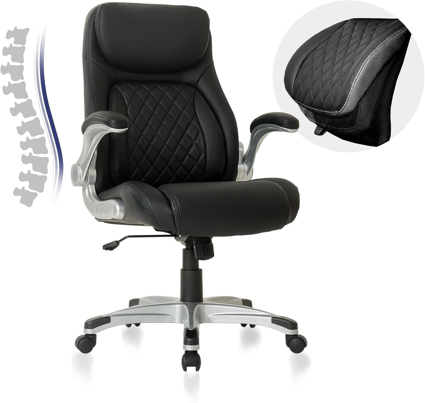 Ergonomic Office Chair Premium Microfiber Leather Adjustable Lumbar Support & Armrests, High Back Comfy Desk Gaming Chairs Executive Computer Swivel Chair Tilt Function(Posture,Black)-0