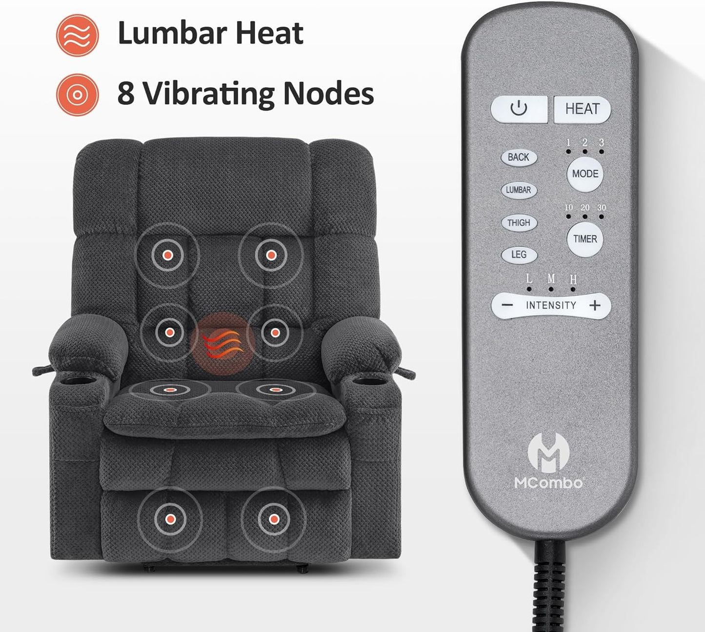 Dark Grey Wide Power Lift Recliner Massage, Heat, USB-4