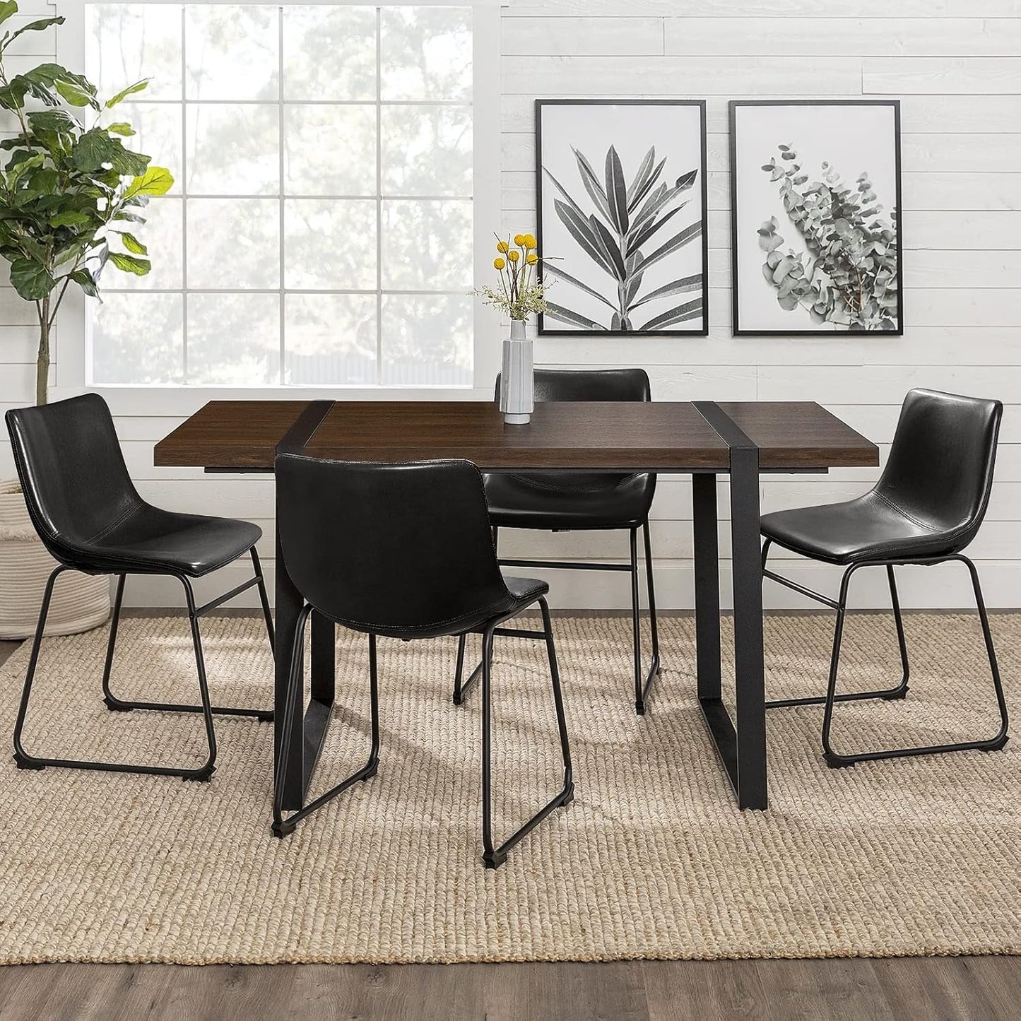 Faux Leather Dining Chairs Set of 4, 18 Inch Kitchen & Dining Room Chair, Mid Century Modern Dining Chairs with Backrest and Metal Legs (Black)-0