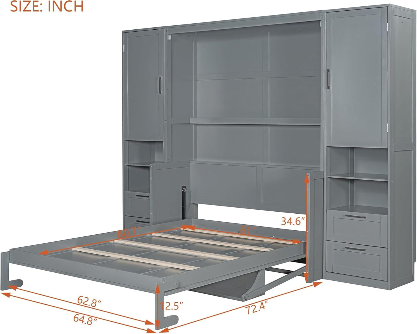 Queen Size Murphy Bed with Closet and Drawers-1