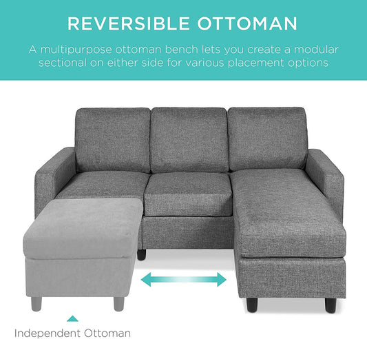 Compact Gray Linen Sectional Sofa with Chaise Lounge-1