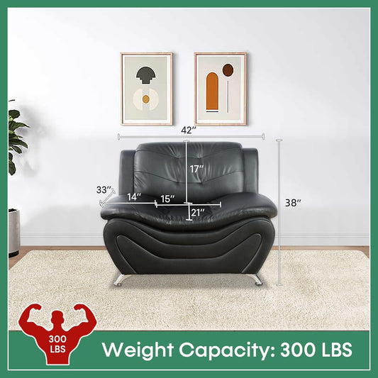 Leather Sofa Set,Leather Sofa Set for Living Room Furniture Sets, Loveseat Sofa with Chair 3-Piece for Living Room/Office/Apartment(Black)-1