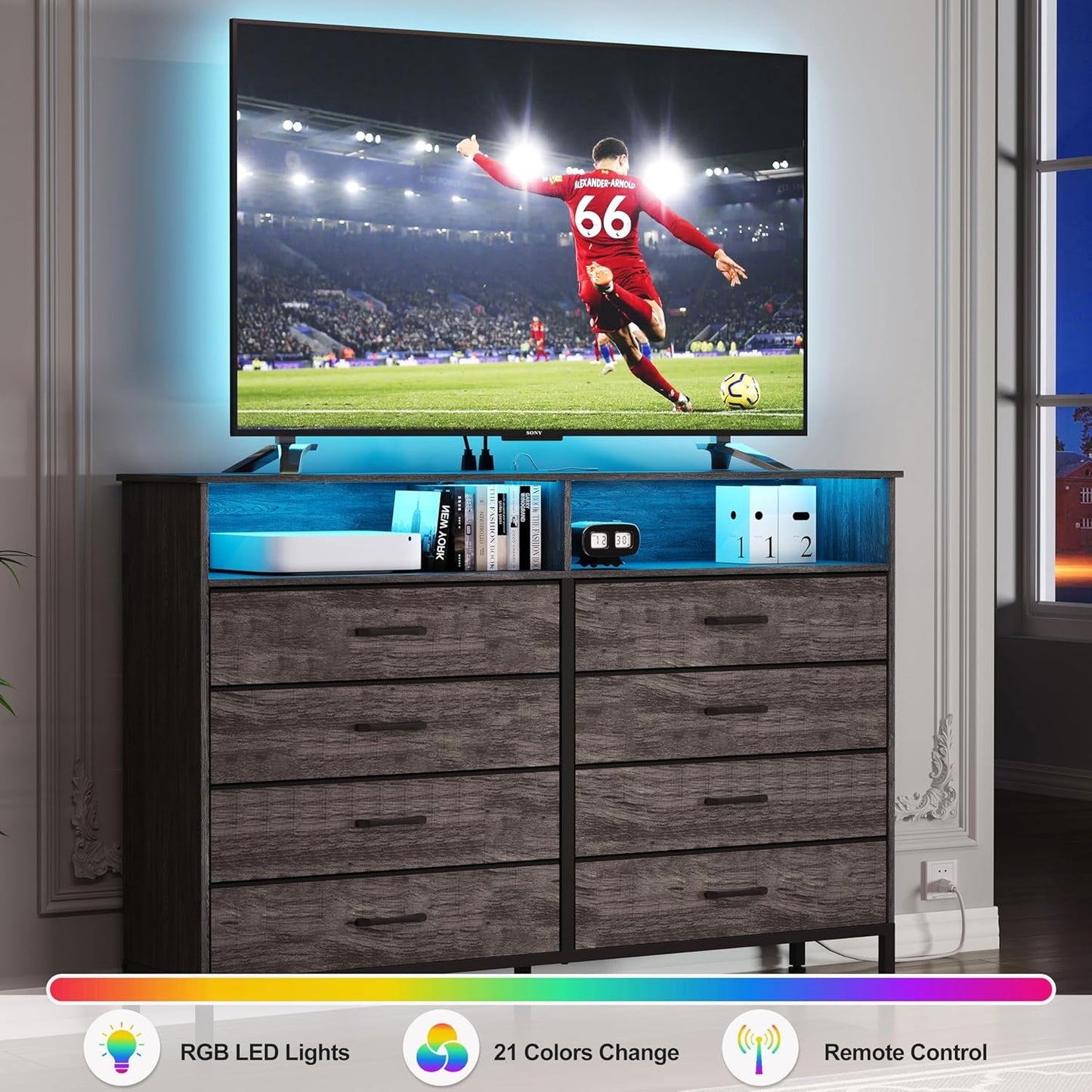 LED Dresser with 8 Fabric Drawers and Charging-3