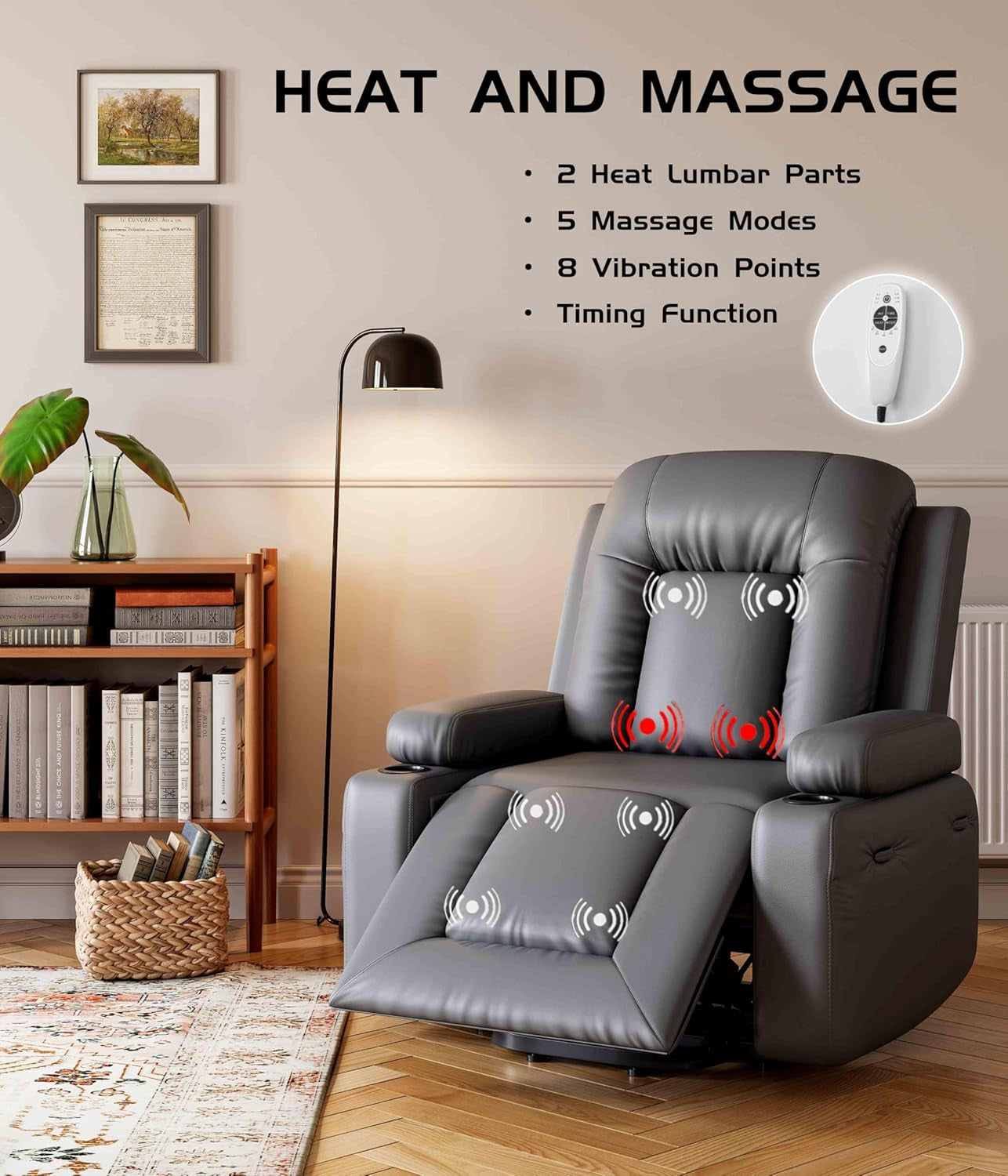 Power Lift Recliner Chair - Heat and Massage, Adjustable Back and Legs, PU Leather Electric Lift Chair Designed for the Elderly and People with Mobility Impaired-4