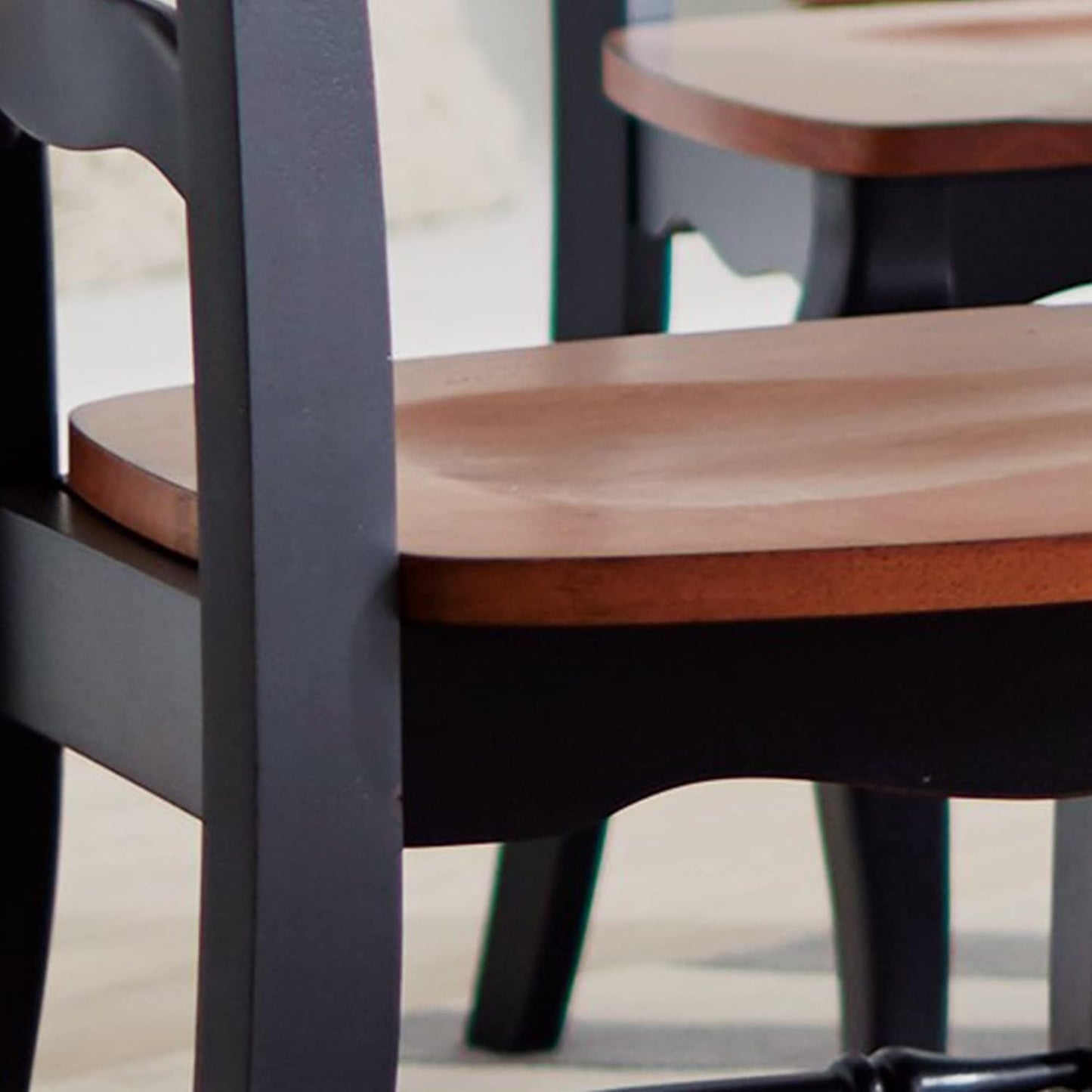 Home Styles French Countryside Oak and Black Pair of Dining Chairs with Distressed Oak Contoured Seat, Rubbed Black Finish, and French Leg Design-3