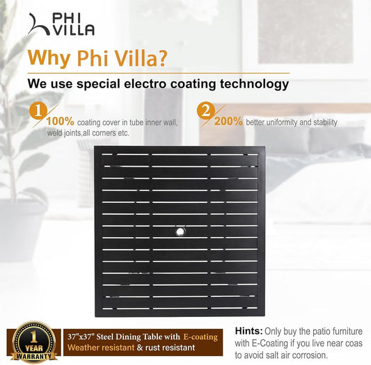 5-Piece Metal Patio Outdoor Table and Chairs Dining Set- 37" Square Bistro Table and 4 Backyard Garden Chairs, Table with 1.57" Umbrella Hole-1