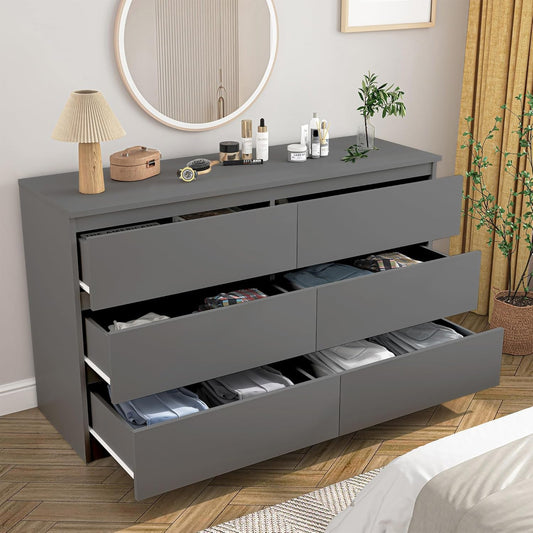 Grey Dresser for Bedroom,6 Drawer Dresser,Chest of Drawers,Modern Wood Dresser,Dresser Bedroom Furniture,Tv Dresser for Closet,Kid'S Room,Nursery-1
