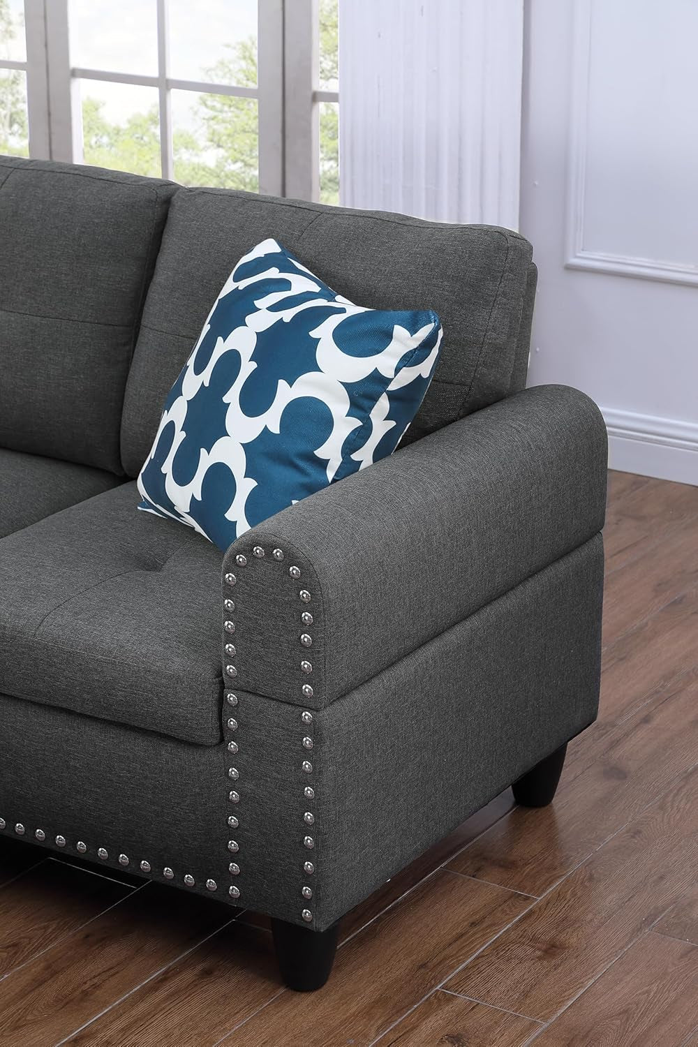 Convertible Sectional Sofa with Left Hand Facing Chaise , 4-Seater Reversible Couch W/ Storage Ottoman and Cup Holders , Button Tufted Linen Linen Upholstered Corner Sofa&Couches for Living Room Sets-4