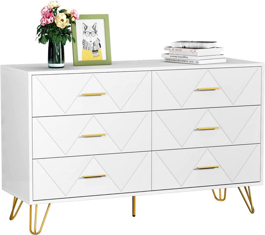 White 6-Drawer Dresser with Wide Drawers-1