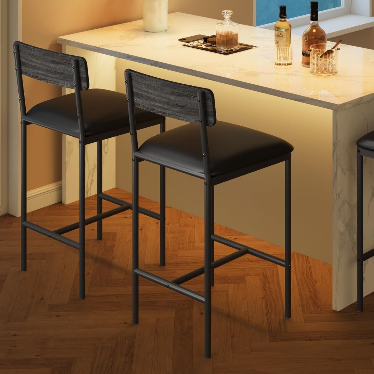 Rustic Gray Upholstered Counter Height Bar Stools (2)-1
