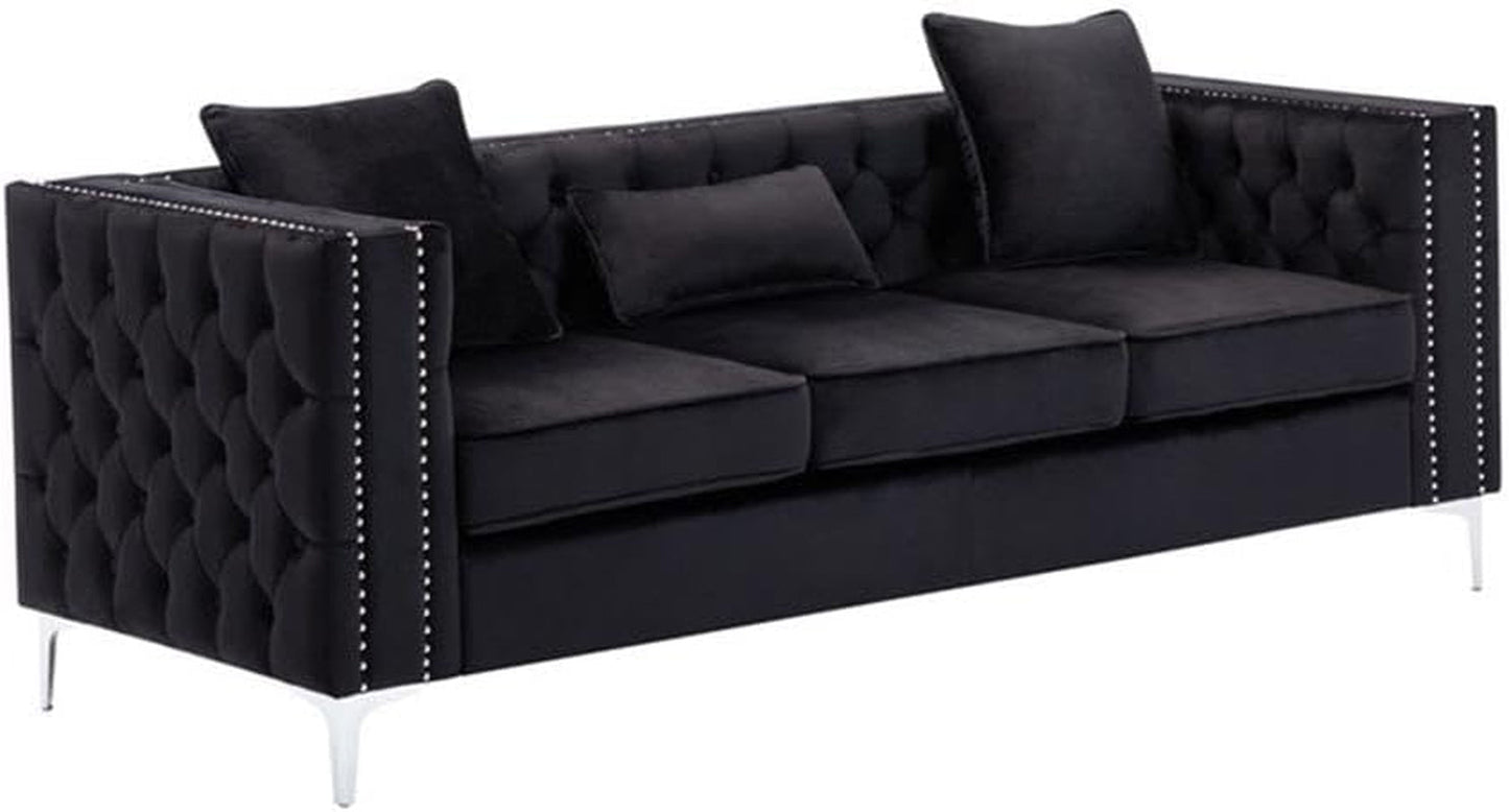 Lorreto Black Velvet Fabric Sofa Loveseat Living Room Set-4